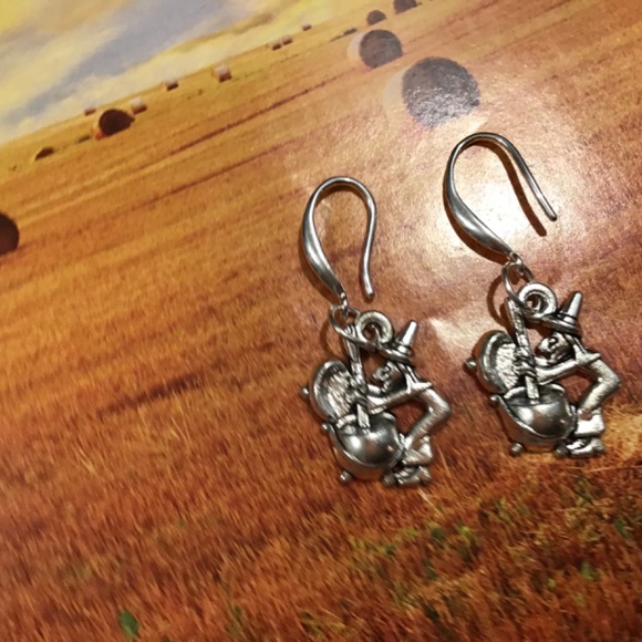 Witch and cauldron Halloween earrings 925 silver - Picture 2 of 6